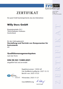 Zertifikat nach EN ISO 13485:2012