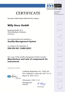 Certificate EN ISO 13485:2012